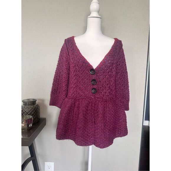 Free People Wool Blend Peplum Knitted Sweater Medium - Picture 1 of 5